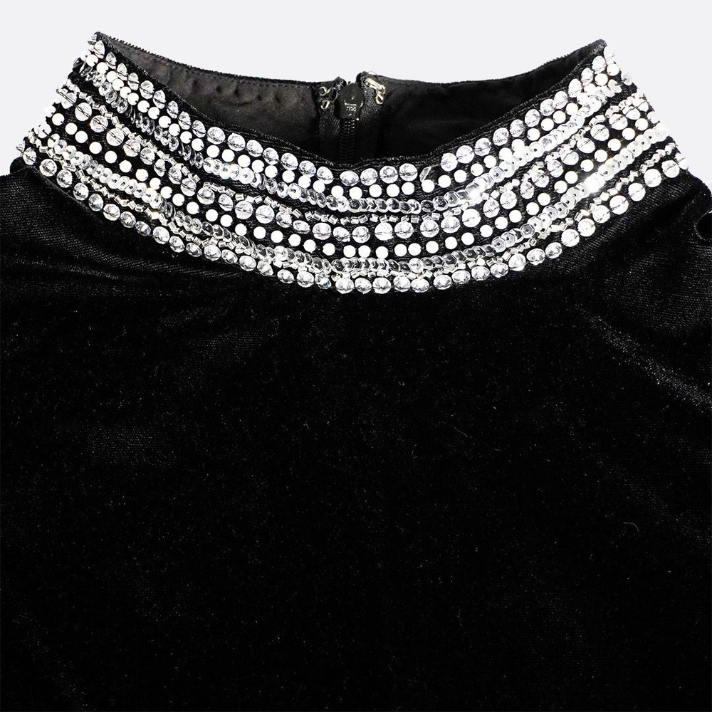 ASOS Velvet Midi Dress Black Crystal Pearl High Neck Balloon Sleeve Plus 1X XL - Picture 4 of 8